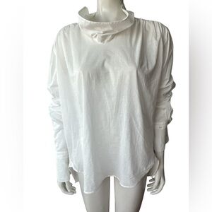 H&M White Button-Down Long Sleeve Top with Draped Neck
